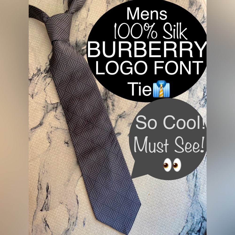 Mens BURBERRY LOGO Font Check Silk Tie👔Grey/light Grey🔥Made in Italy🇮🇹🔥EUC!